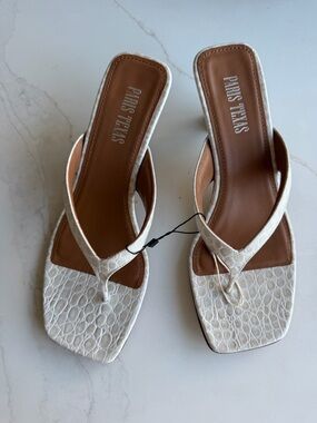 Paris Texas White Croc-Embossed Square Toe Thong Mules